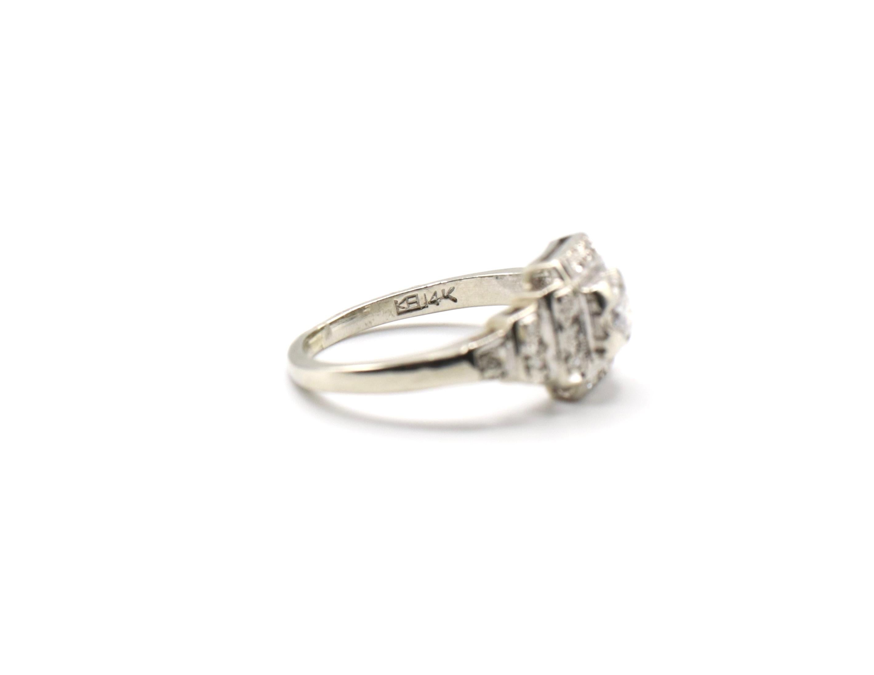 Round Cut Art Deco 14 Karat White Gold Diamond Engagement Ring Wedding Set