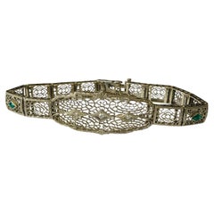 Art Deco 14K White Gold Diamond Filigree Bracelet