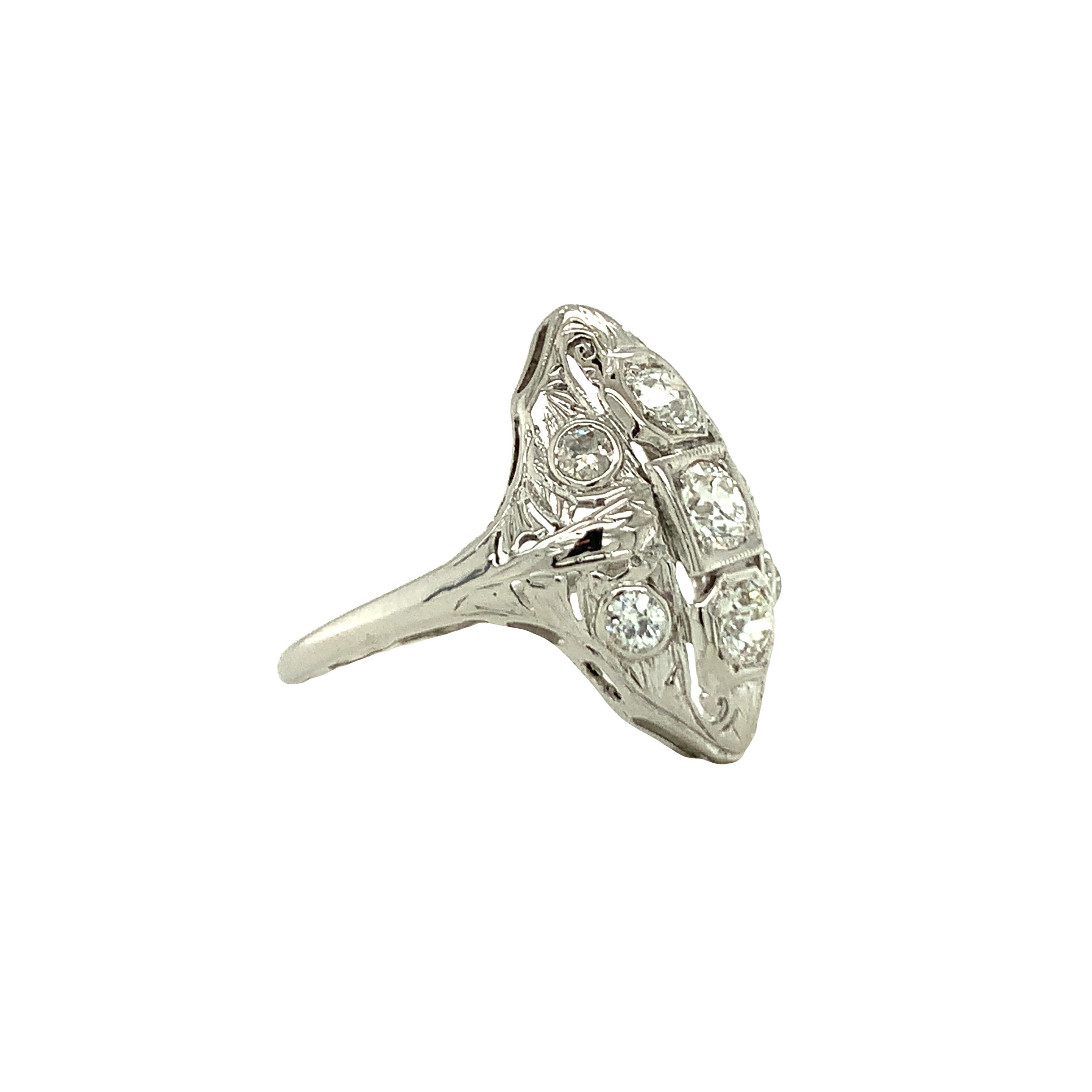 Old European Cut Art Deco 14K White Gold Diamond Ring For Sale
