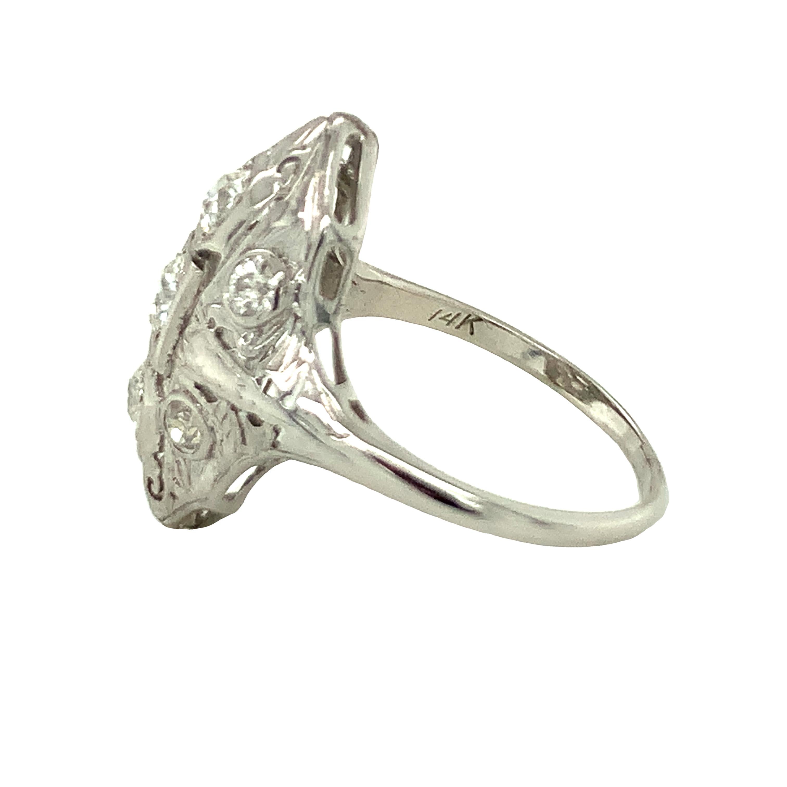 Art Deco 14K White Gold Diamond Ring In Good Condition For Sale In Beverly Hills, CA