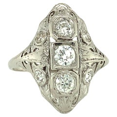 Anello Art Deco con diamante in oro bianco 14K