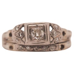 Art Deco 14K White Gold Engagement Ring and Wedding Band Set