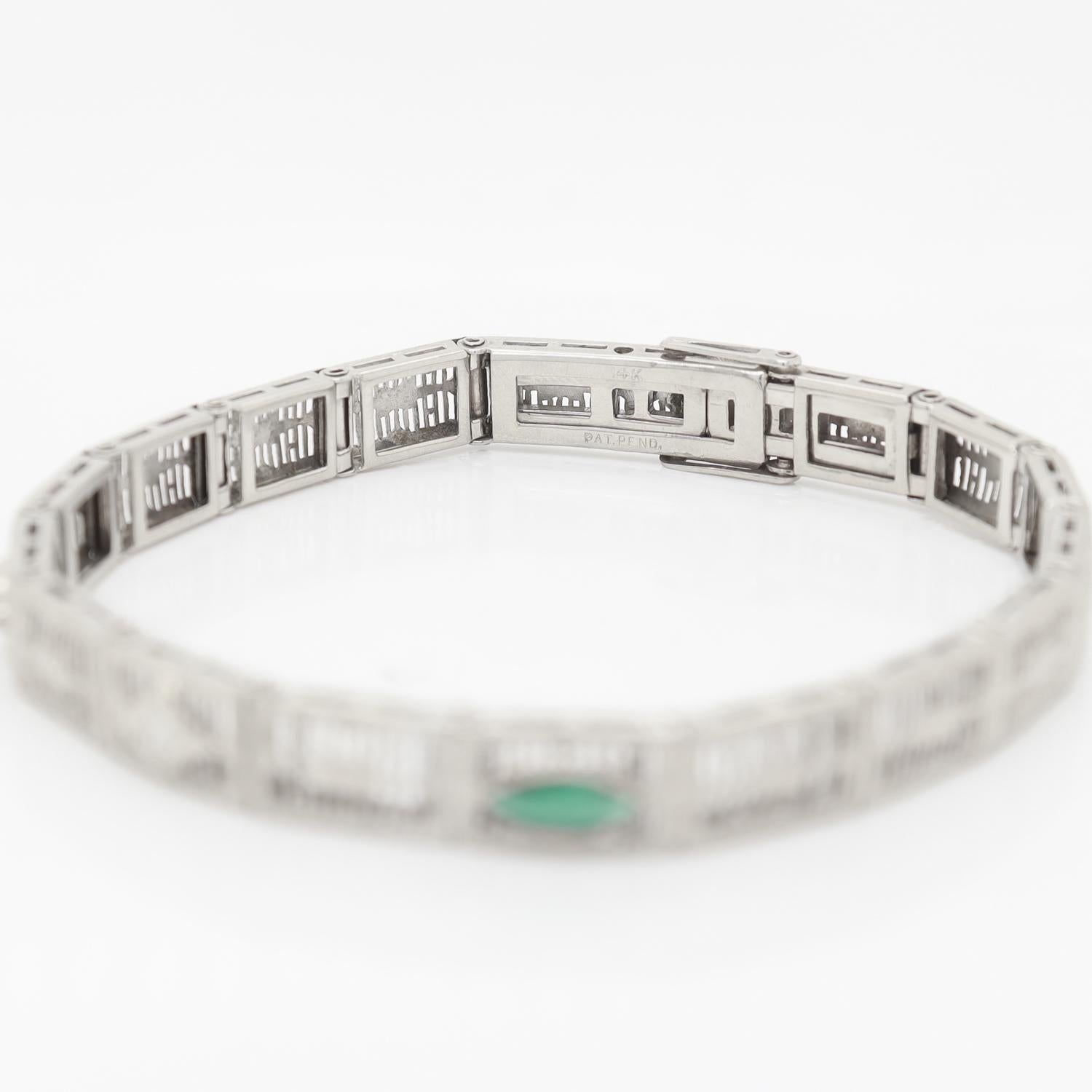 Art Deco 14K White Gold Filigree and Diamond Bracelet 7