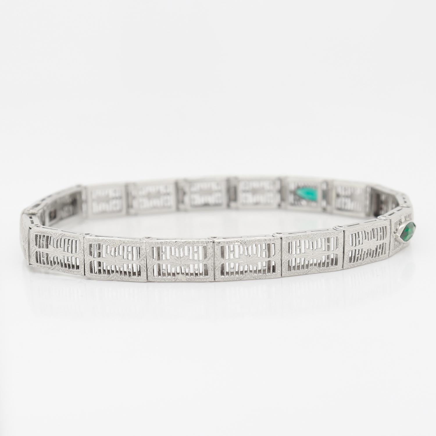 Art Deco 14K White Gold Filigree and Diamond Bracelet 3
