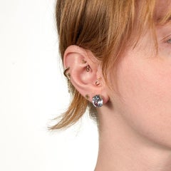 Art Deco 14K White Gold Filigree & Light Blue Spinel Screwback Earrings