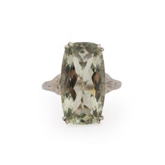 Art Deco 14K White Gold Filigree Mint Green Rectangle Spinel Smoking Ring