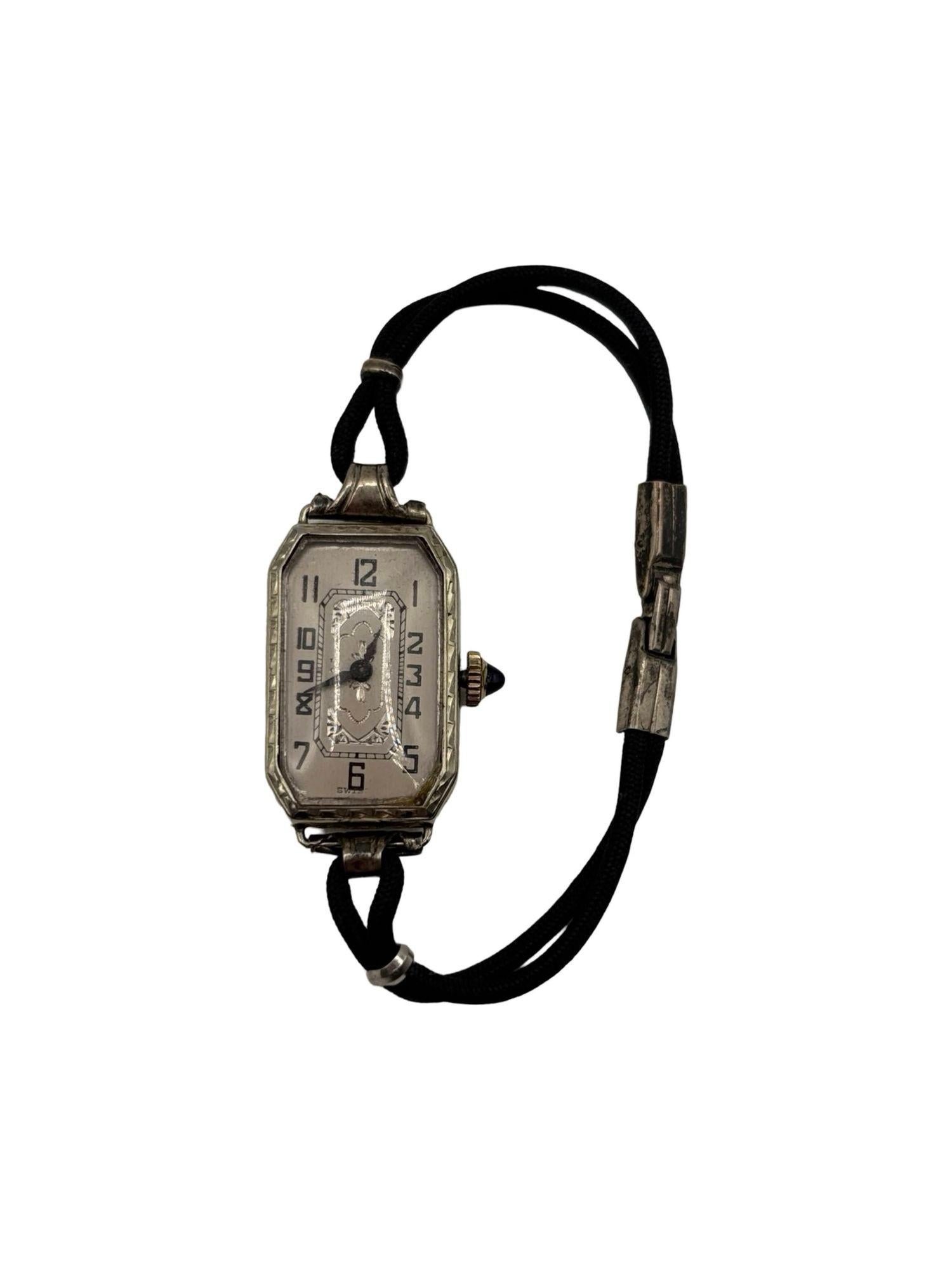 Art Deco 14K White Gold Filled Womens Watch w/ Silk Cord For Sale 1