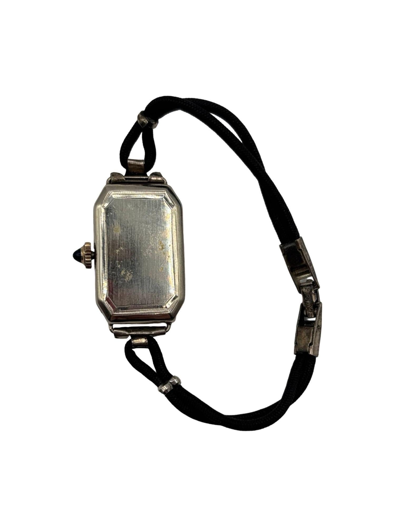 Art Deco 14K White Gold Filled Womens Watch w/ Silk Cord For Sale 2
