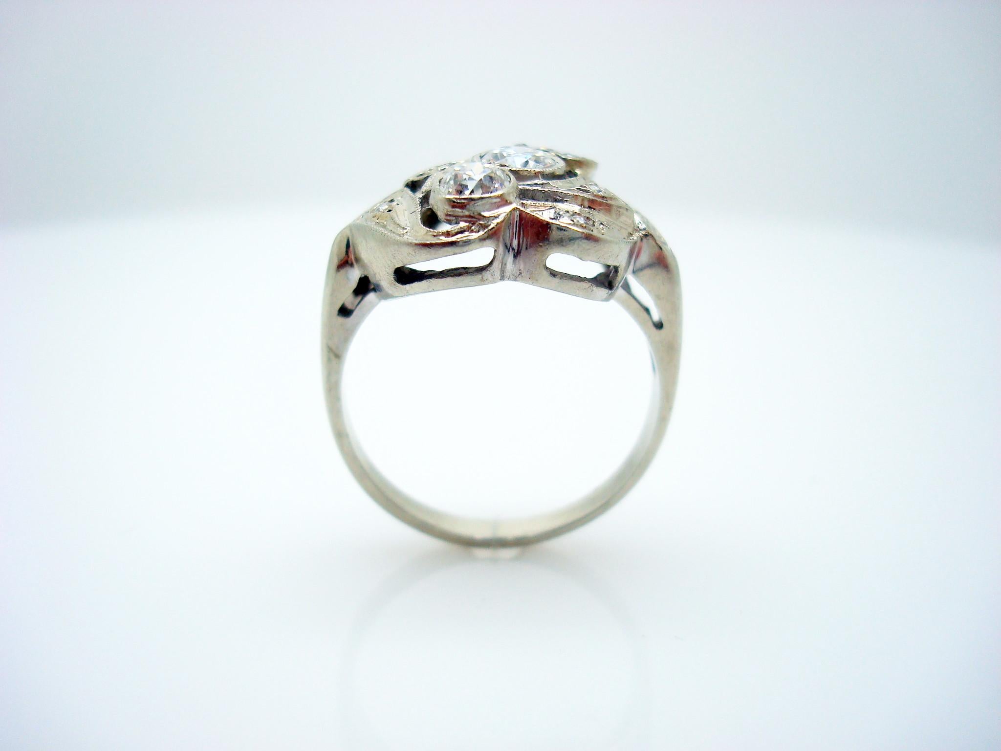 Old European Cut Art Deco 14k White Gold Genuine Natural Diamond Ring .65ct '#2863'