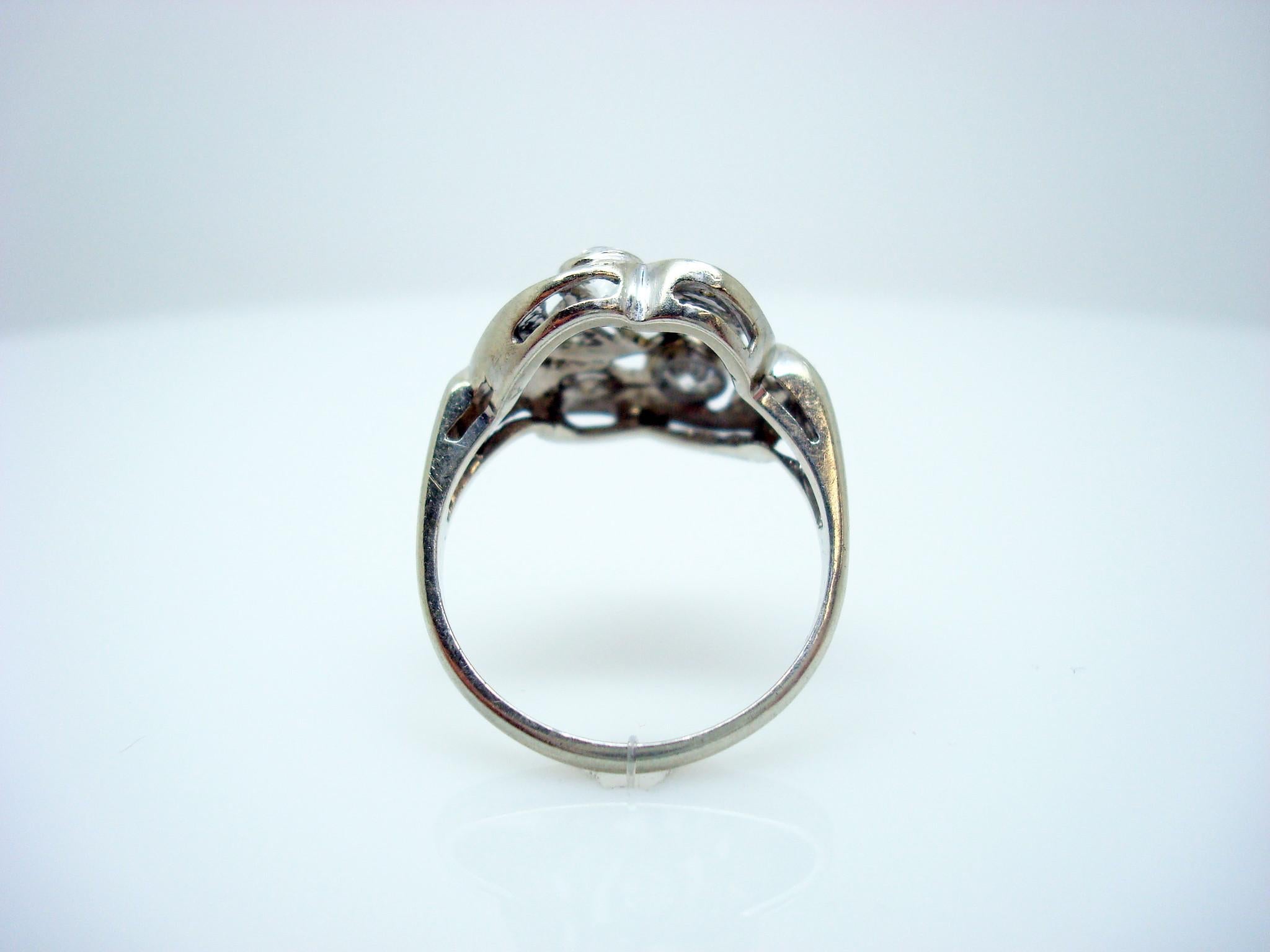 Art Deco 14k White Gold Genuine Natural Diamond Ring .65ct '#2863' In Excellent Condition In Big Bend, WI