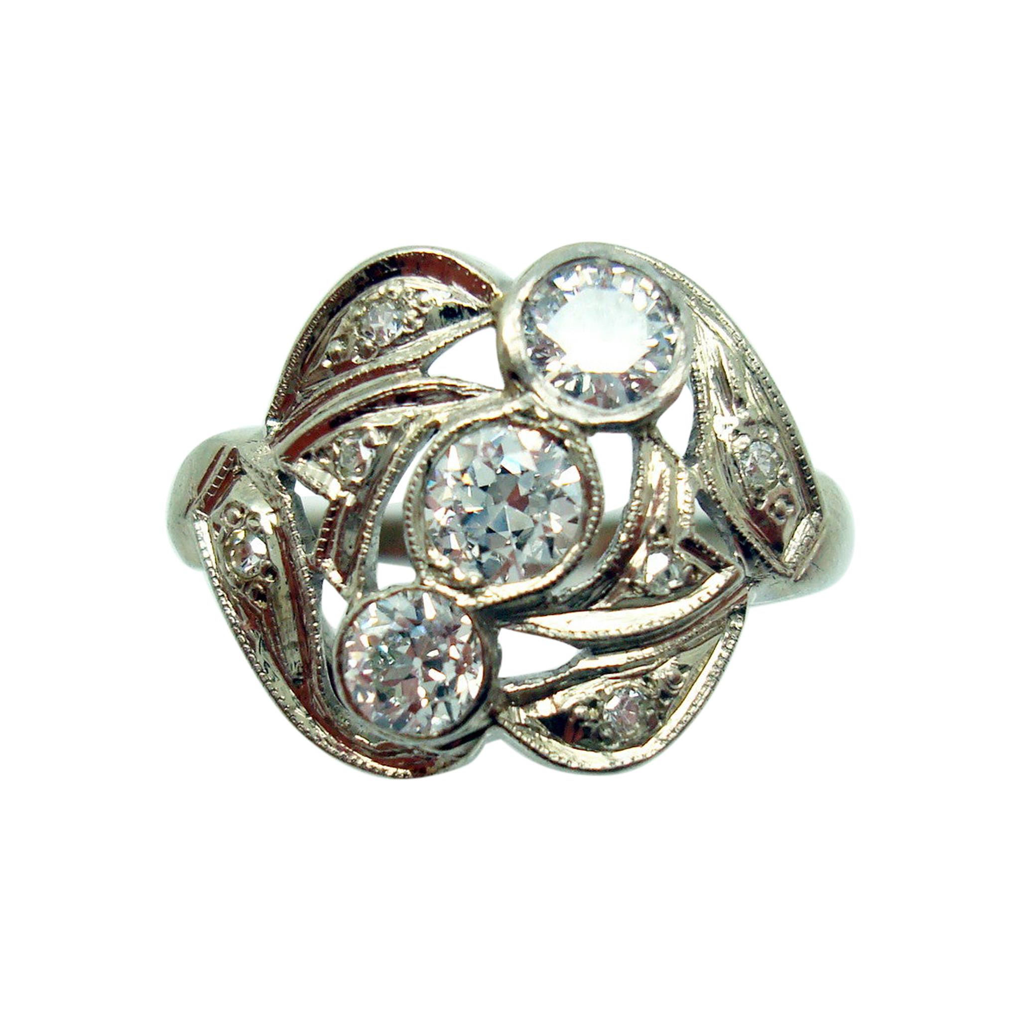 Art Deco 14k White Gold Genuine Natural Diamond Ring .65ct '#2863'