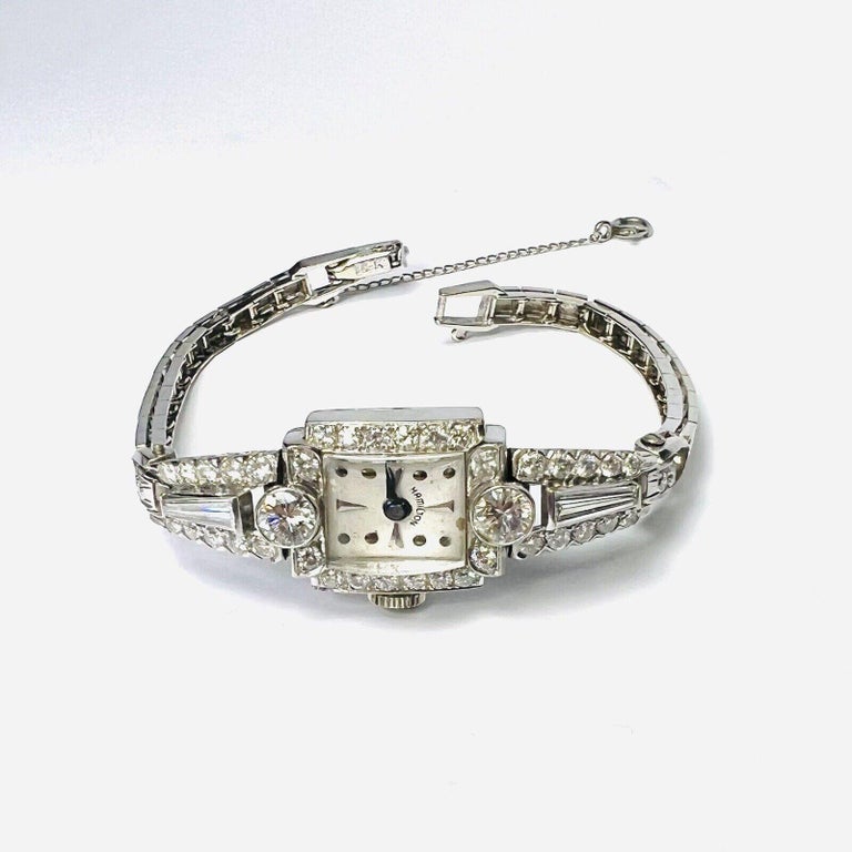 Art Deco 14K White Gold Hamilton 2.5ctw Diamond Watch 22.1g For Sale at ...