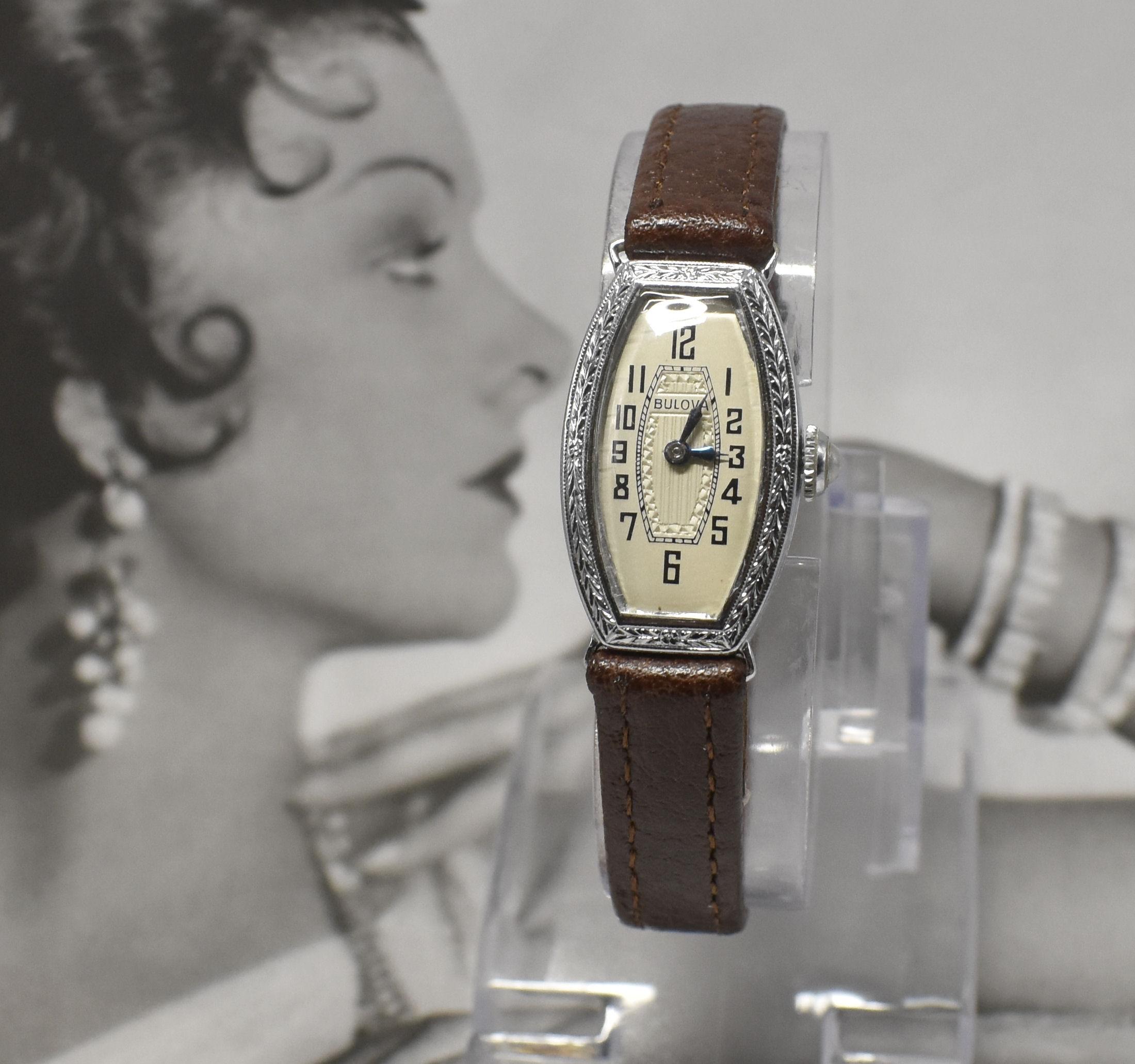 We are delighted to be able to offer you this wonderful ladies Art Deco watch made by the American watch company Bulova. This watch is one of the rare finds that is in almost faultless condition, in fact we can't find any faults to note at all. The