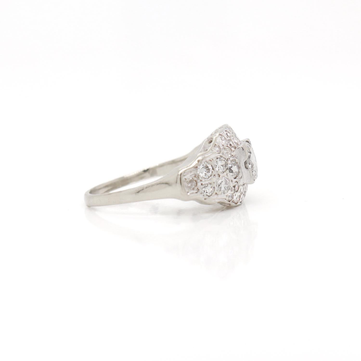 Art Deco 14K White Gold & Natural Diamond Pave-Set Ring For Sale 5