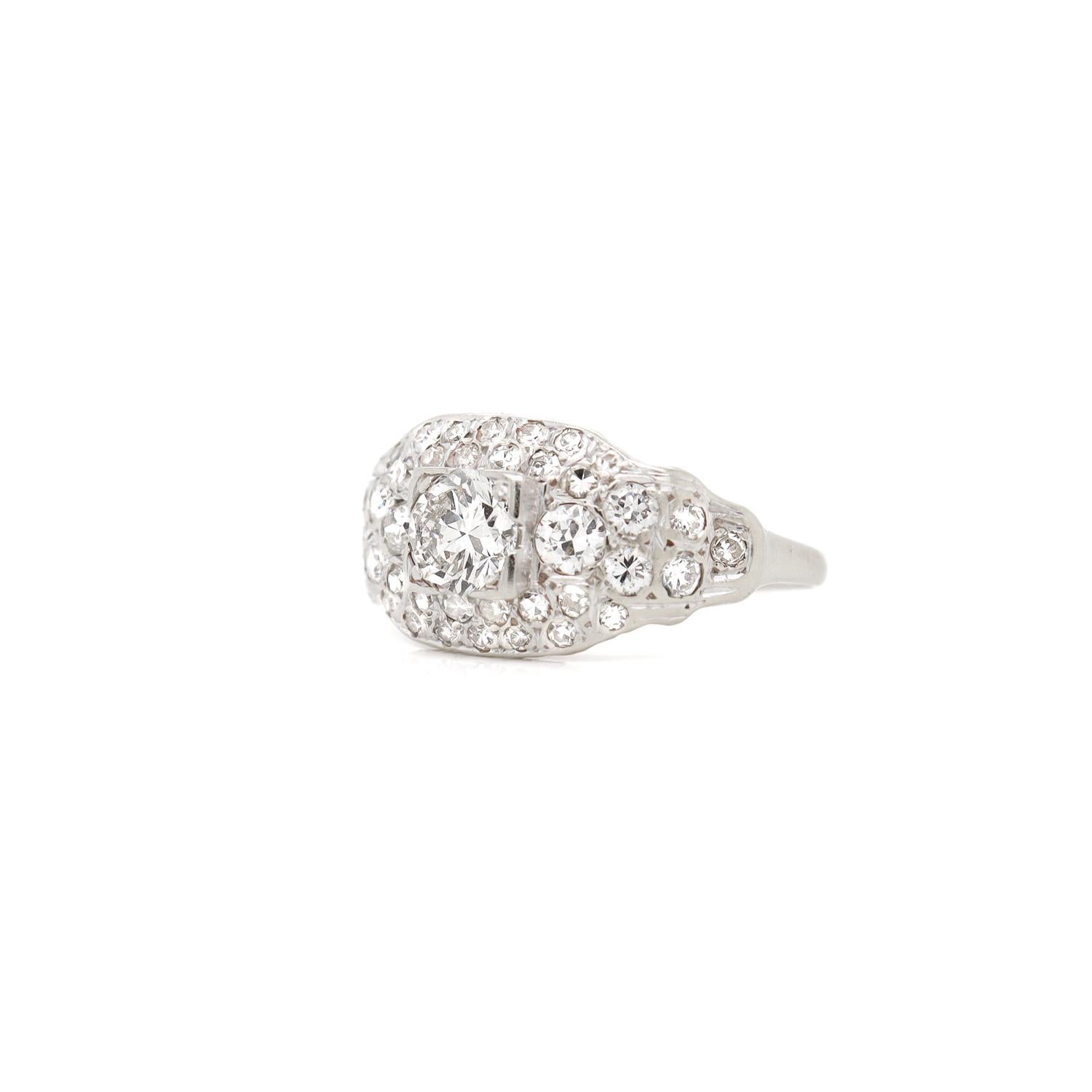 Art Deco 14K White Gold & Natural Diamond Pave-Set Ring For Sale 6