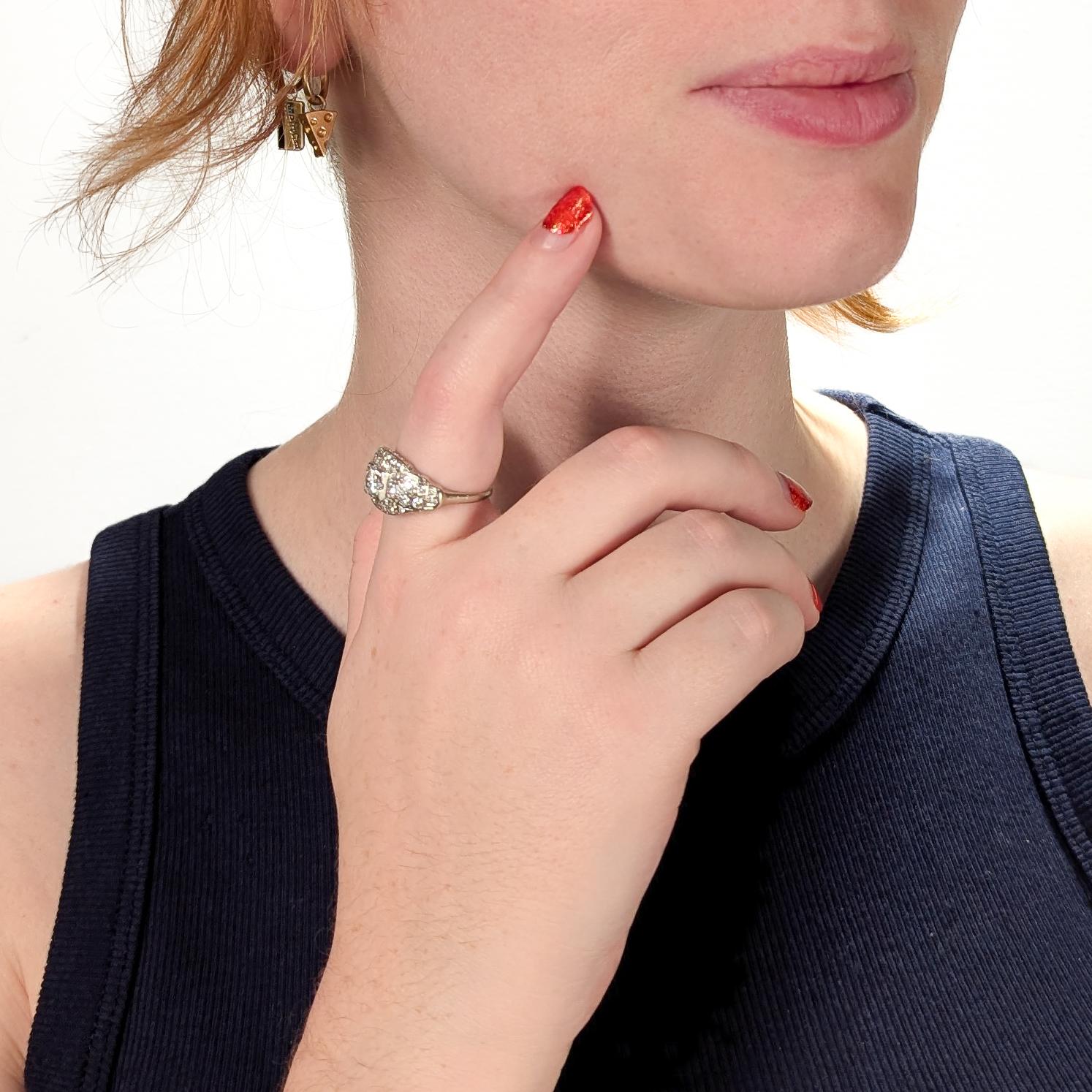 Art Deco 14K White Gold & Natural Diamond Pave-Set Ring For Sale 8