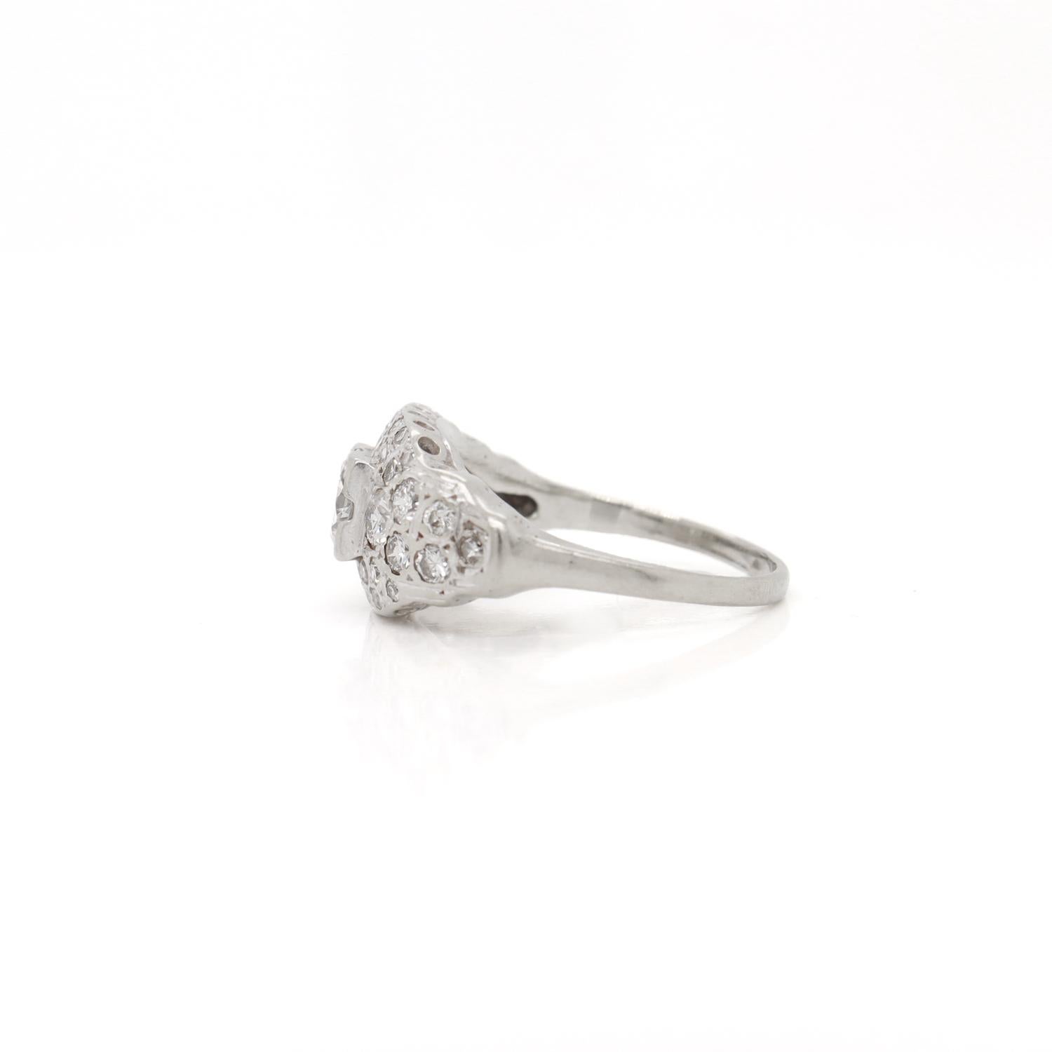 Art Deco 14K White Gold & Natural Diamond Pave-Set Ring For Sale 2
