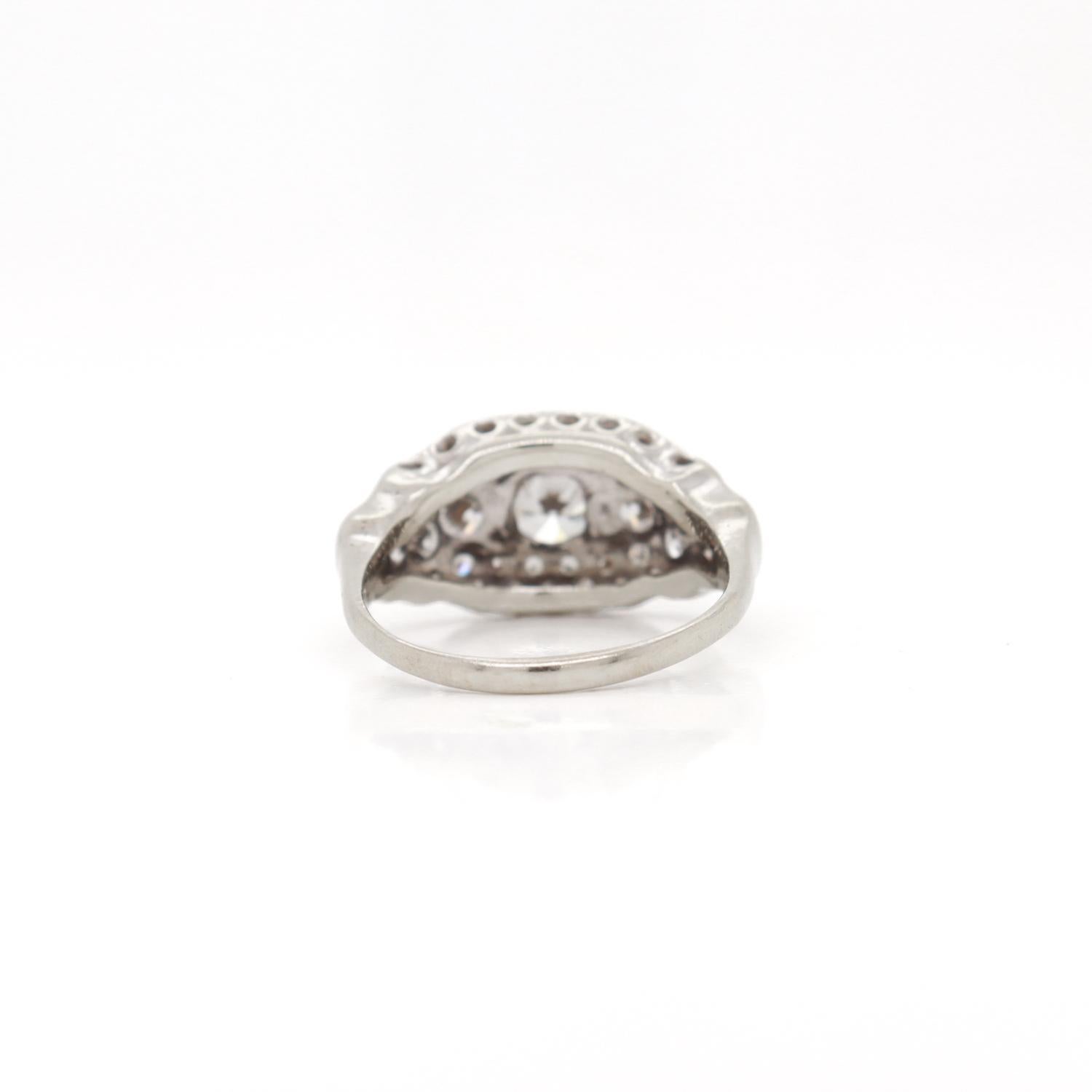 Art Deco 14K White Gold & Natural Diamond Pave-Set Ring For Sale 3