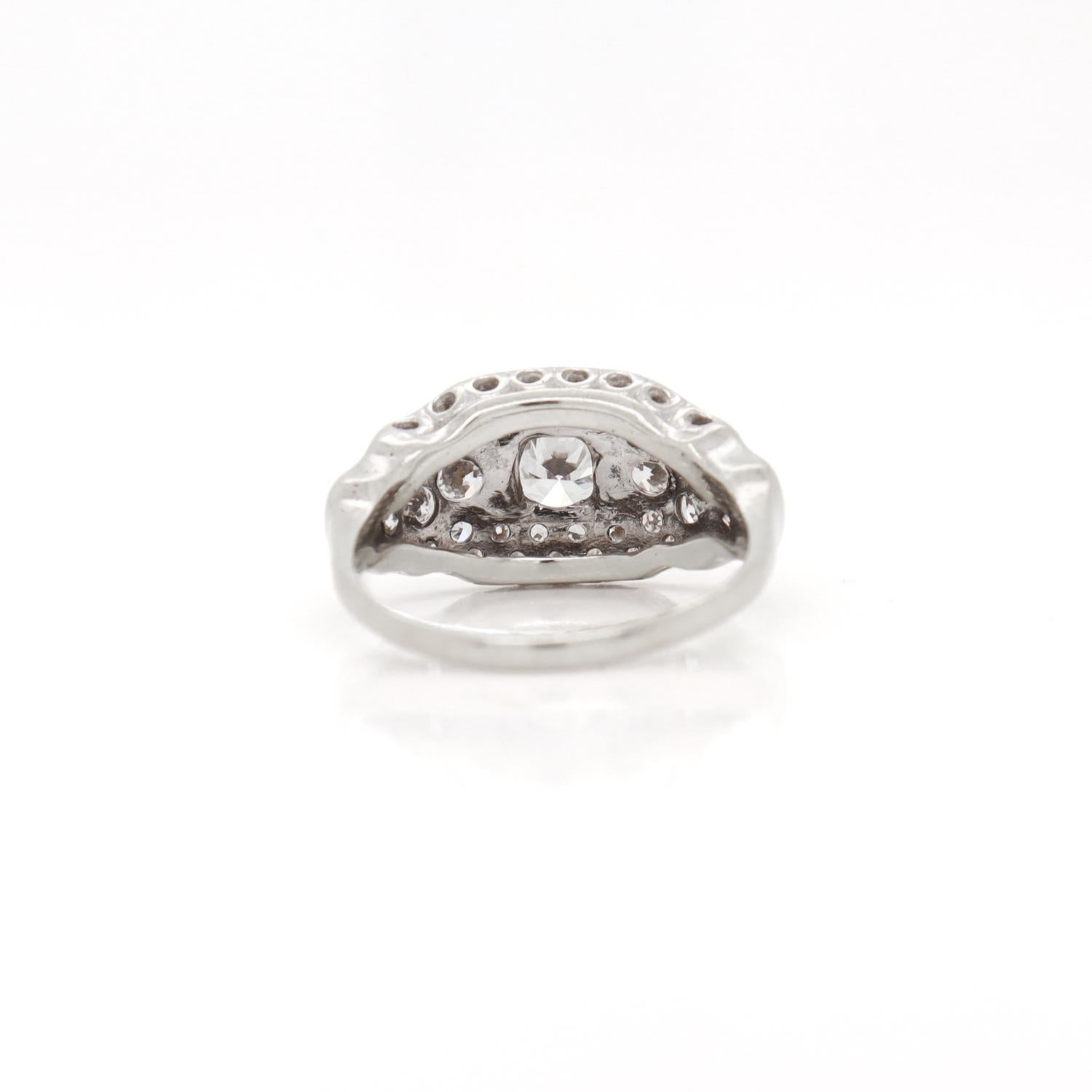 Art Deco 14K White Gold & Natural Diamond Pave-Set Ring For Sale 4