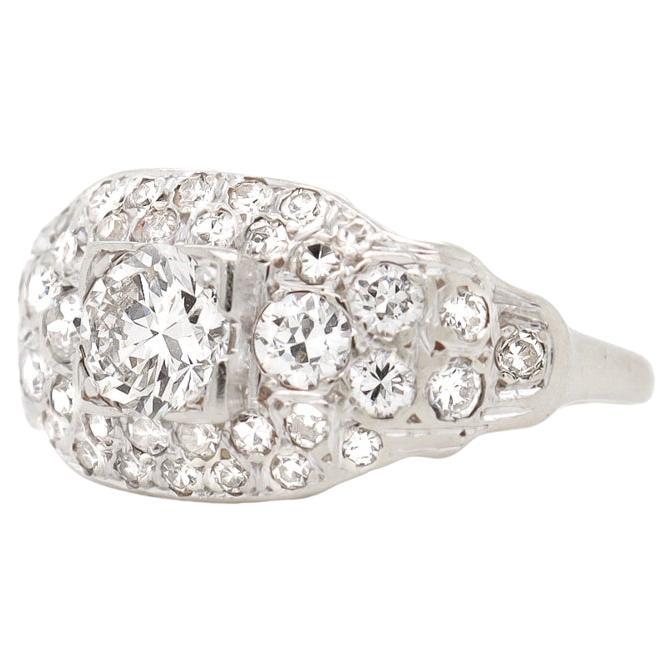 Art Deco 14K White Gold & Natural Diamond Pave-Set Ring