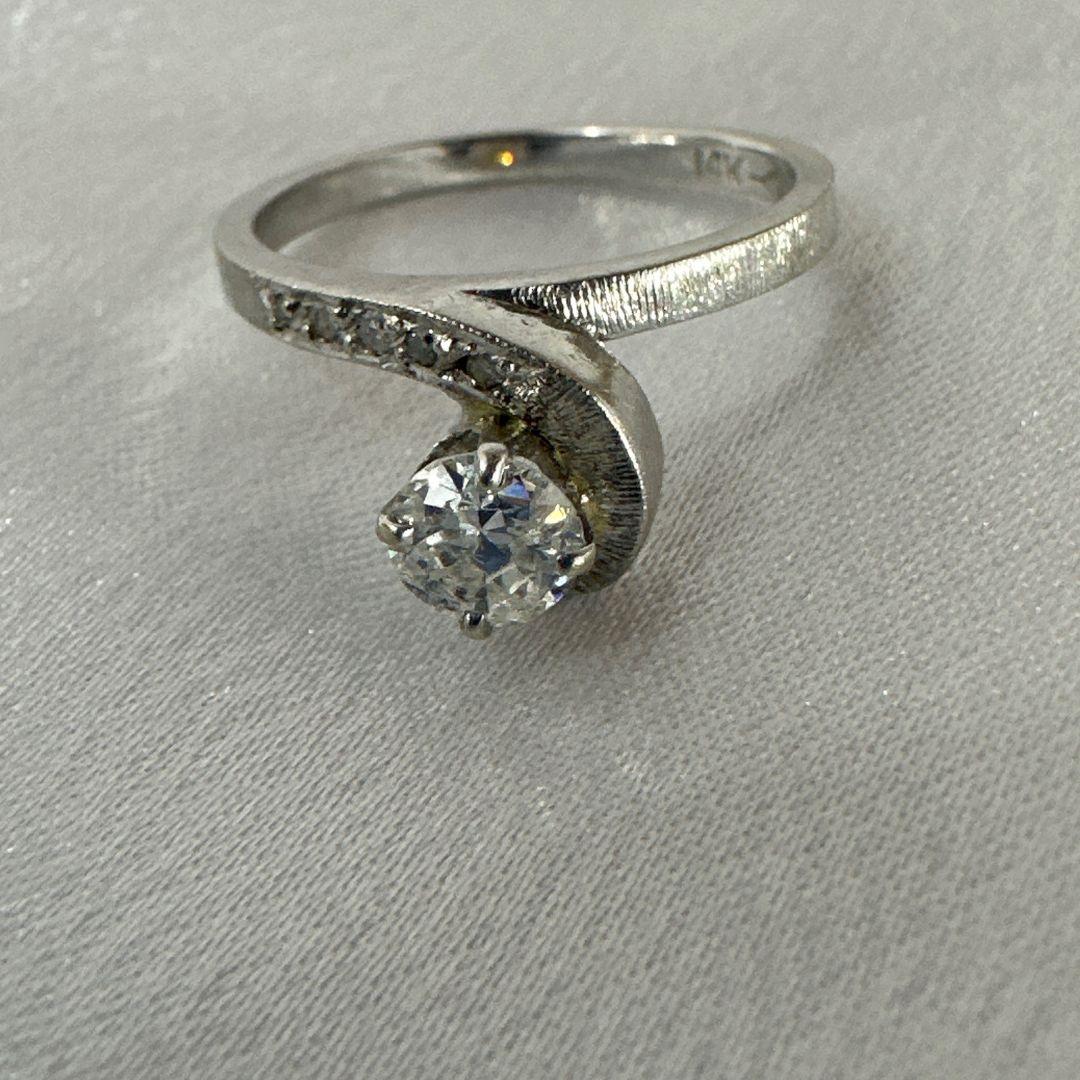 Women's Art Deco 14k White Gold Natural Old European Diamond Ring Size 5.75 For Sale