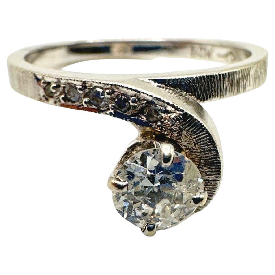 Art Deco 14k White Gold Natural Old European Diamond Ring Size 5.75 For Sale