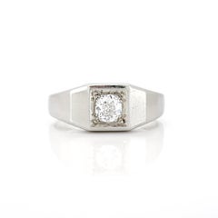 Art Deco 14K White Gold Old European Cut Diamond Ring, Size 7.75