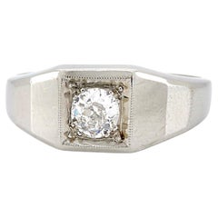 Art Deco 14K White Gold Old European Cut Diamond Ring, Size 7.75