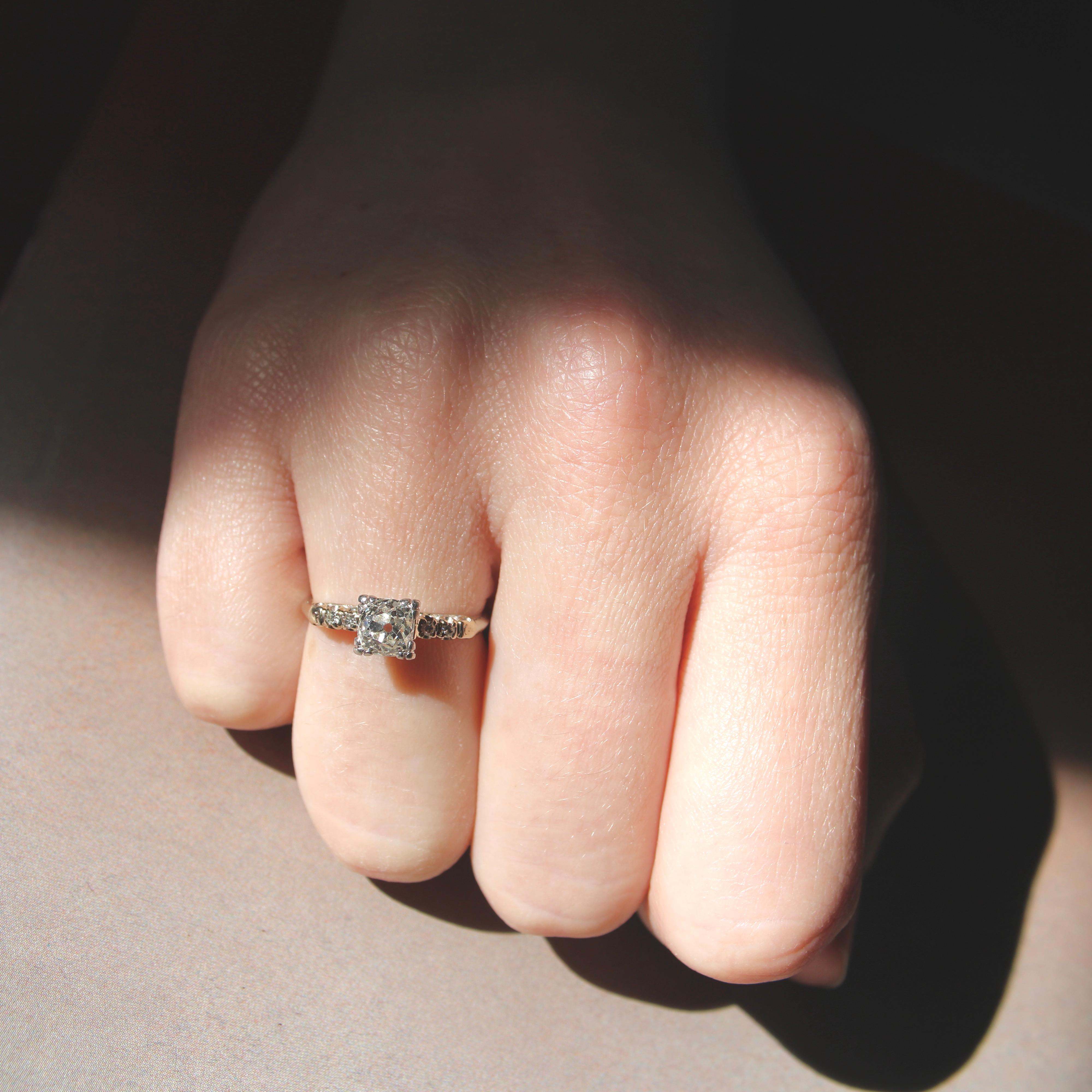Art Deco 14K White Gold Old Mine Cut Diamond Engagement Ring For Sale 6