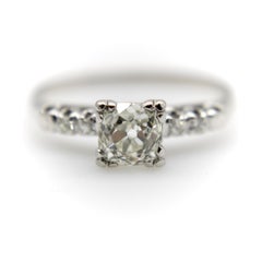 Art Deco 14K White Gold Old Mine Cut Diamond Engagement Ring
