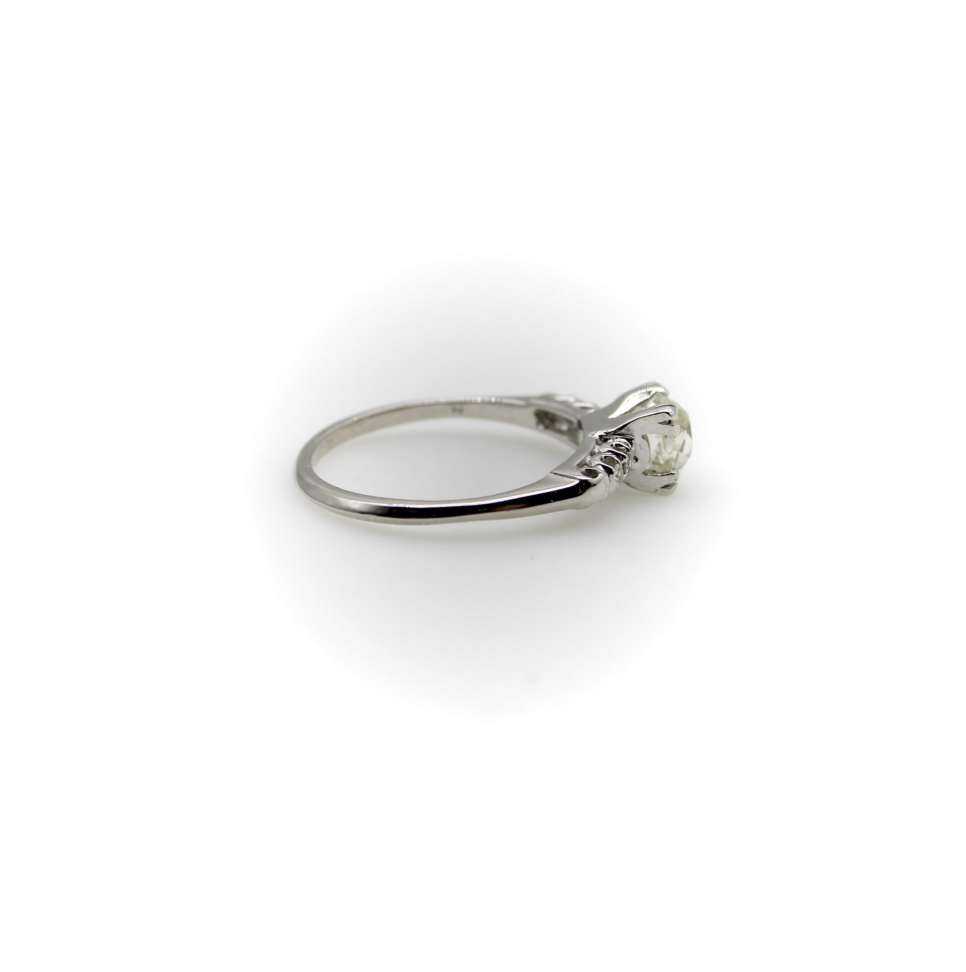 Art Deco 14K White Gold Old Mine Cut Diamond Engagement Ring For Sale 1