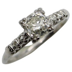 Art Deco 14K White Gold Old Mine Cut Diamond Engagement Ring