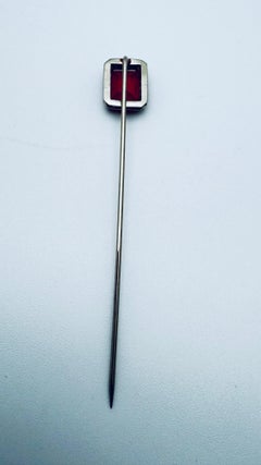 Alfiler broche Art Decó de oro blanco de 14 quilates con rubí, Vintage 1990, Unisex