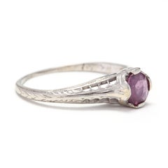 Art Deco 14 Karat White Gold and Ruby Filigree Engagement Ring