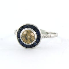 Art Deco 14k White Gold Sapphire and Diamond Ring, 0.78ct, Netherlands