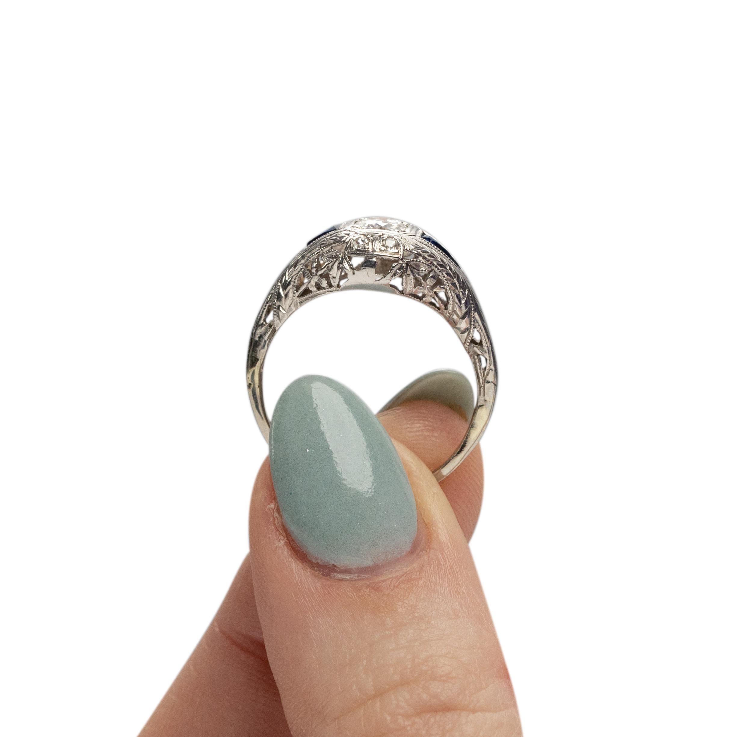 Art Deco 14K White Gold Sapphire and Diamond Vintage Filigree Engagement Ring  1