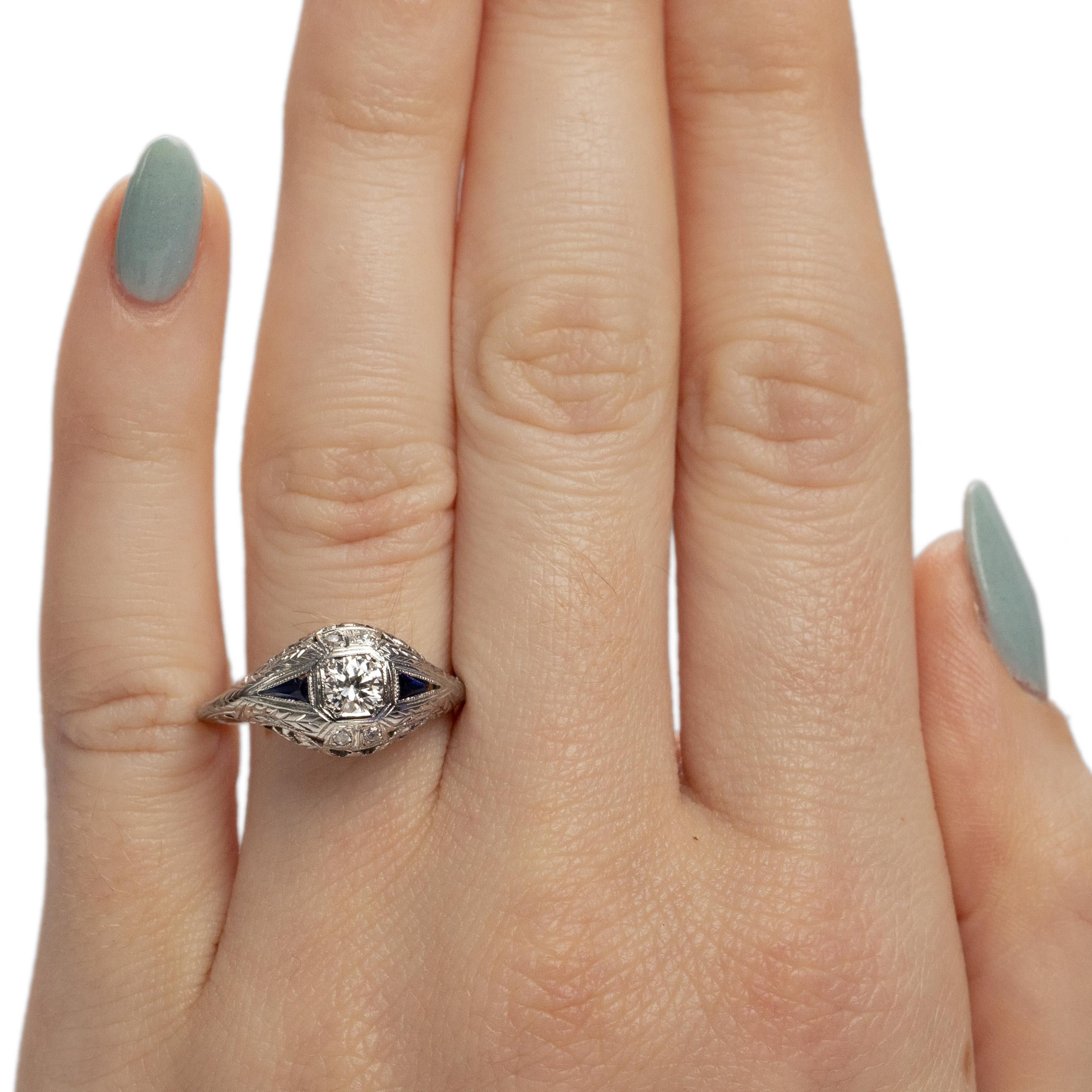 Art Deco 14K White Gold Sapphire and Diamond Vintage Filigree Engagement Ring  2