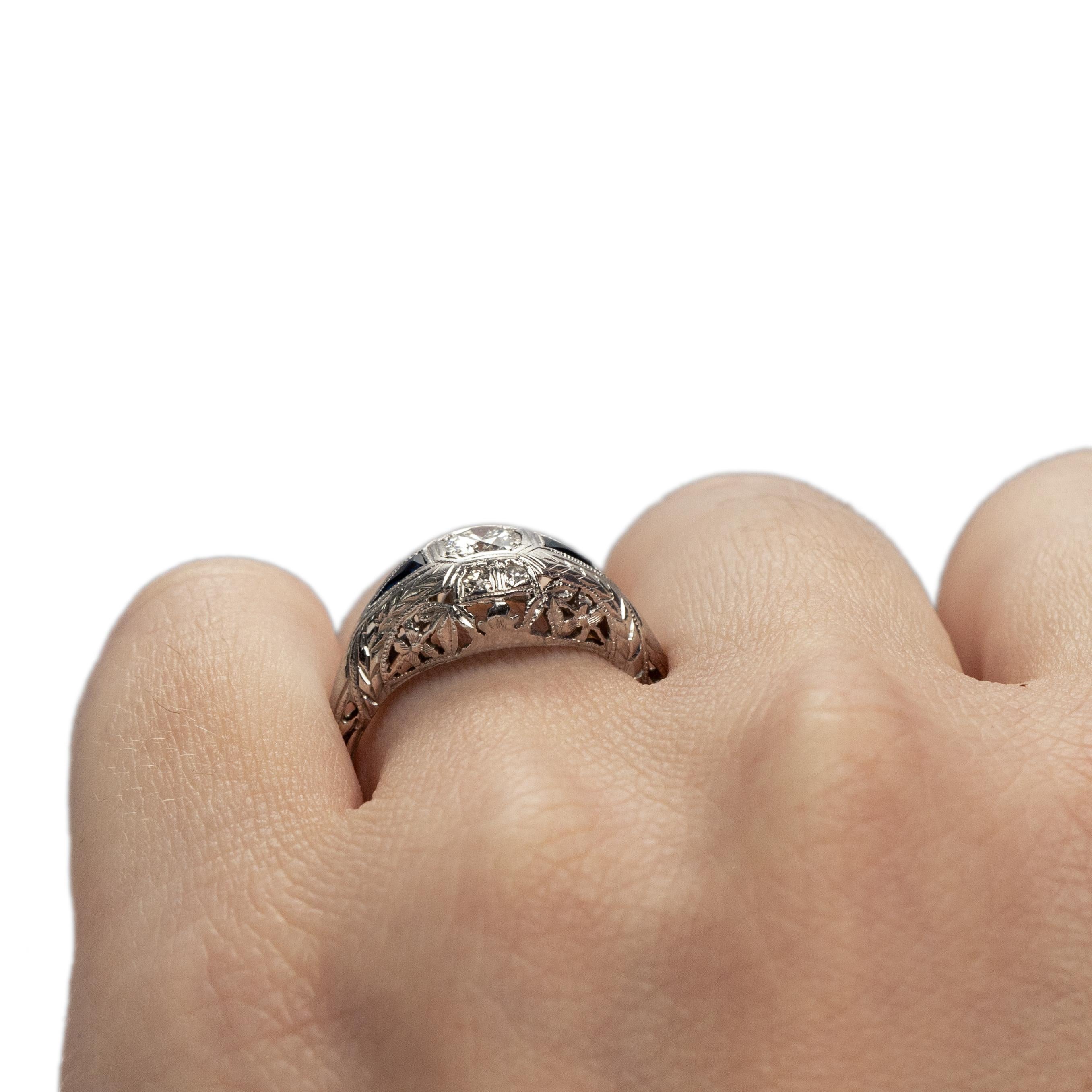 Art Deco 14K White Gold Sapphire and Diamond Vintage Filigree Engagement Ring  3