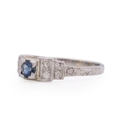 Art Deco 14k White Gold Sapphire and Diamond Vintage Solitaire Engagement Ring