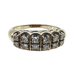 Art Deco 14k White Gold Victorian 12 Diamonds Cocktail Ring for Women Size 5.75