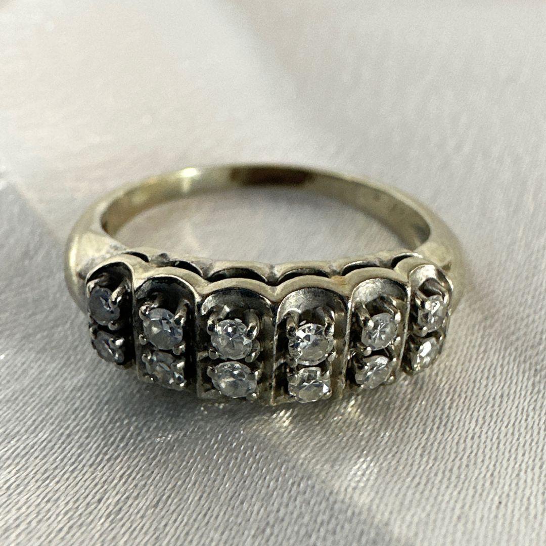 Women's or Men's Art Deco 14k White Gold Victorian 12 Diamonds Cocktail Ring for Women Size 5.75 For Sale