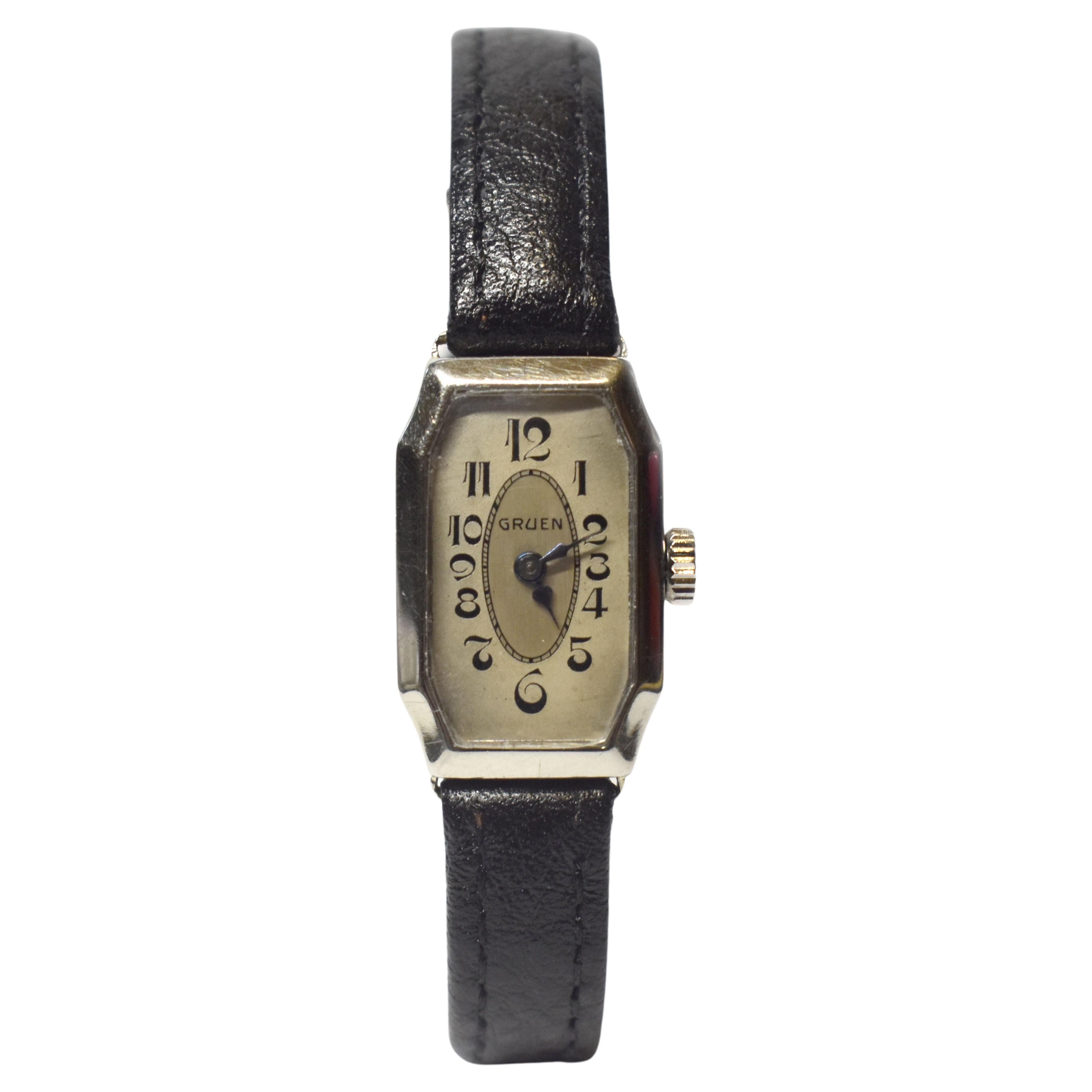 Art Deco 14k White Gold Watch by Gruen, c1927