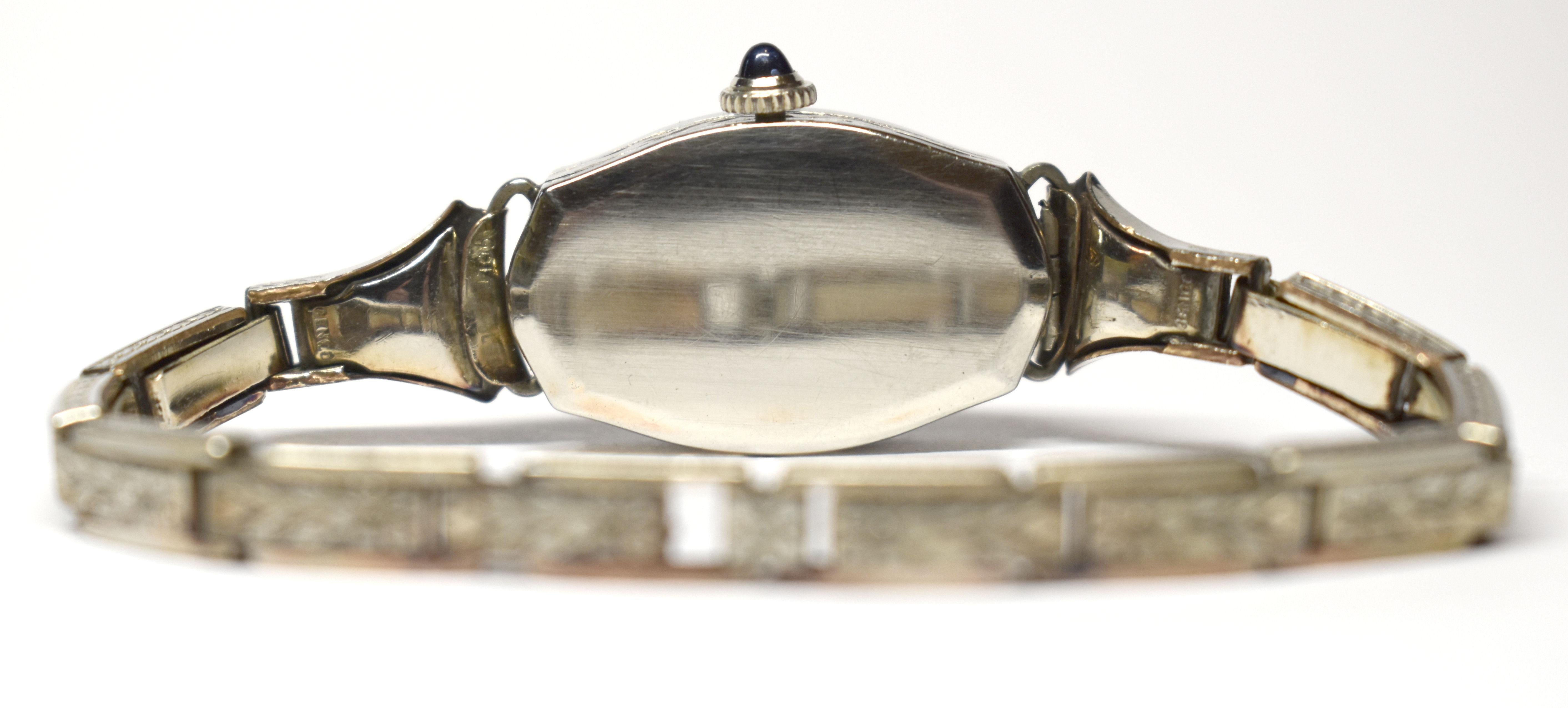 Art Deco 14k White Rolled Gold Ladies Watch, Serviced, c1929 In Good Condition In Westward ho, GB