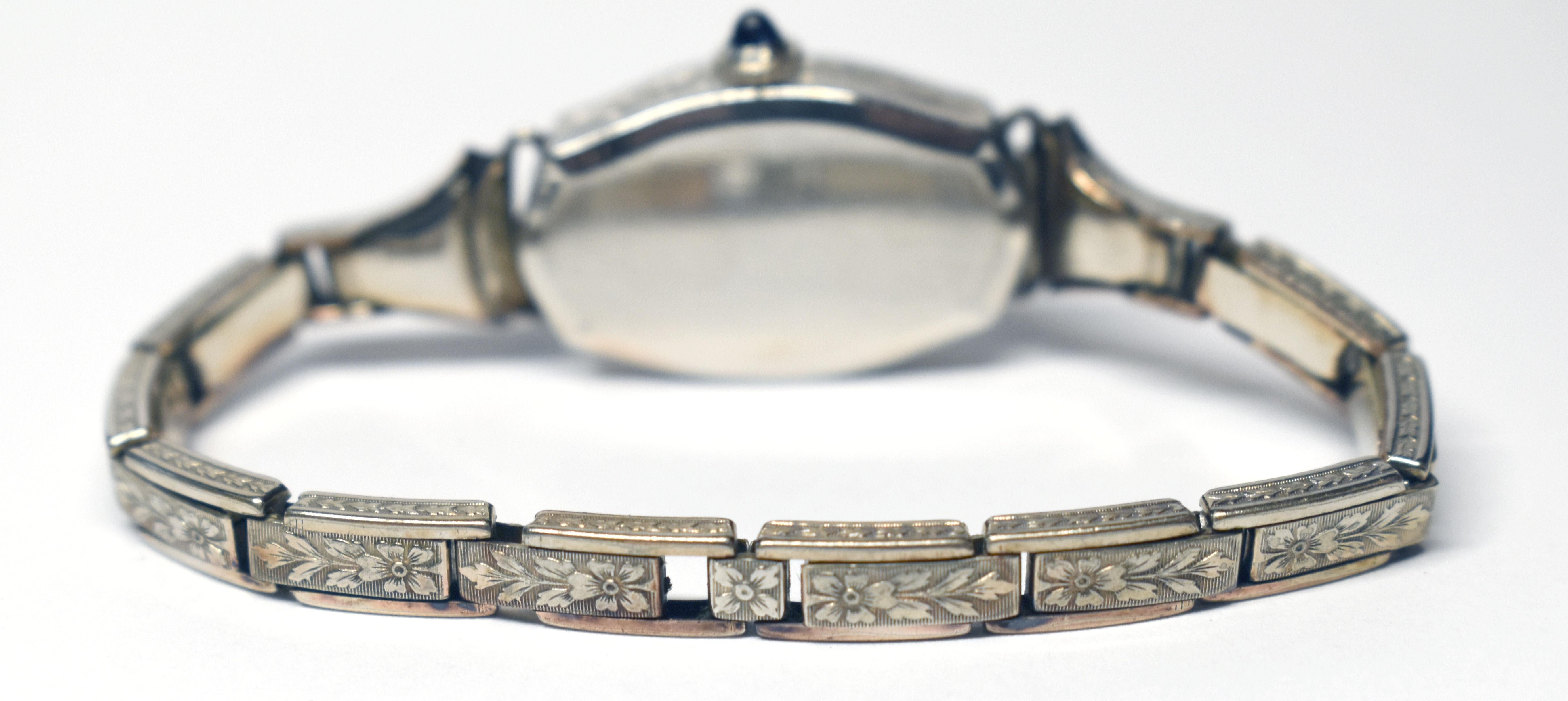 Women's Art Deco 14k White Rolled Gold Ladies Watch, Serviced, c1929