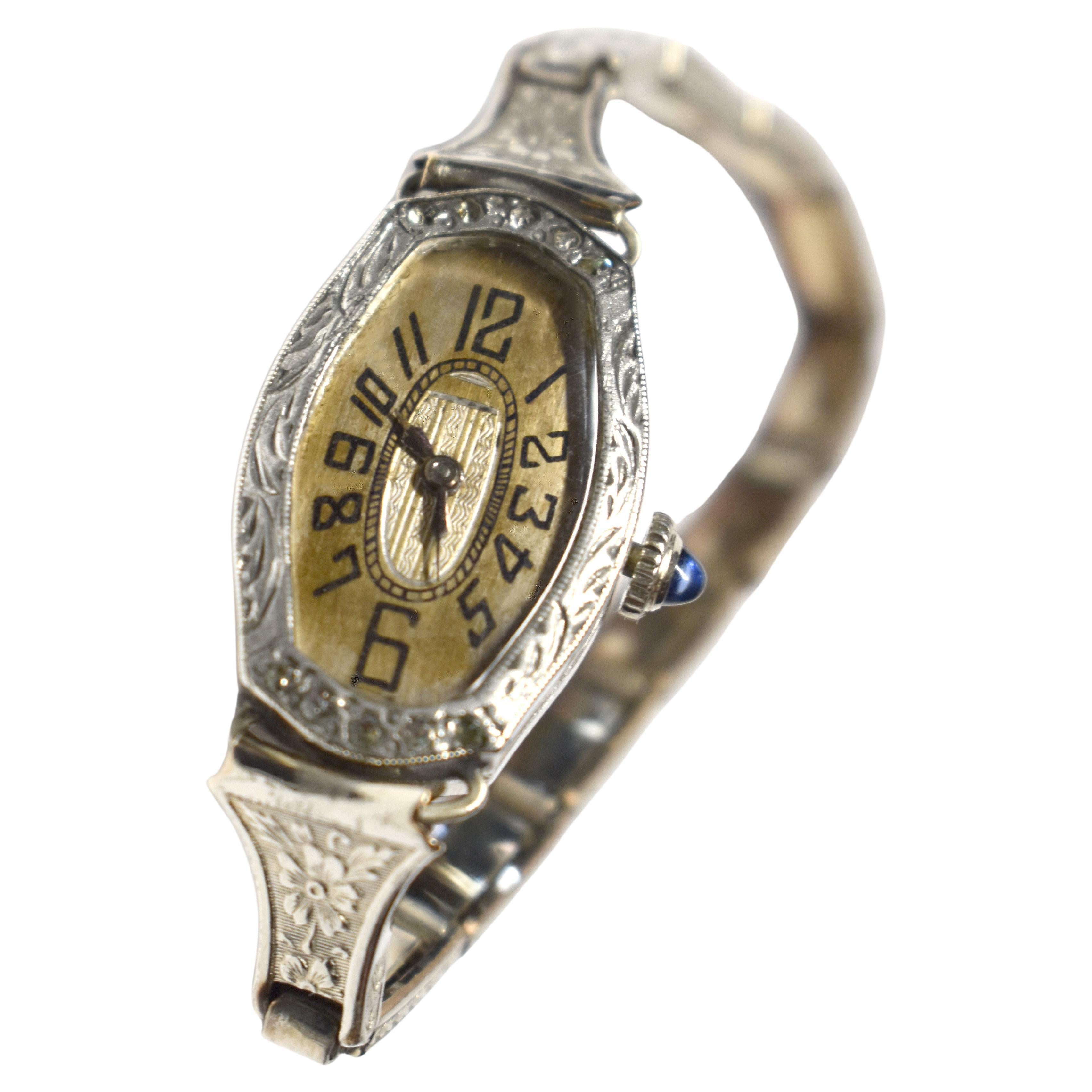 Art Deco 14k White Rolled Gold Ladies Watch, Serviced, c1929