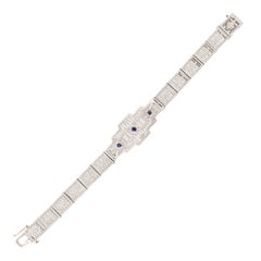 Art Deco 14k White Sapphire Filigree Line Bracelet