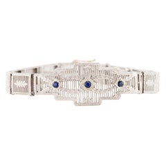 Art Deco 14k White Sapphire Filigree Line Bracelet