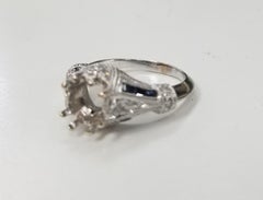 Art Deco Inspired 14 Karat White Gold with Diamonds and Sapphires Semi Mount