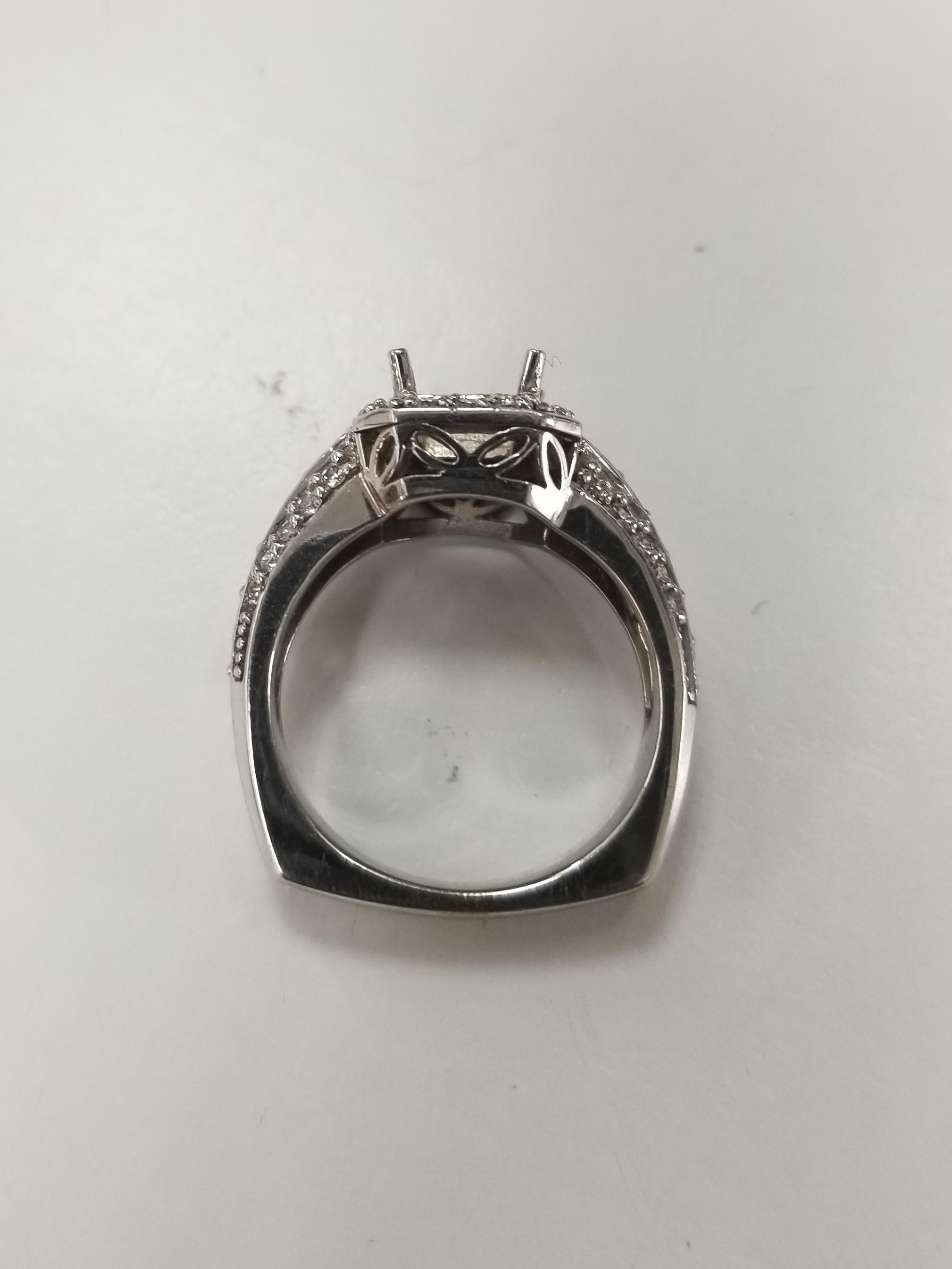 Round Cut Art Deco Inspired 14 Karat with Diamonds Ring Semi Mount For Sale