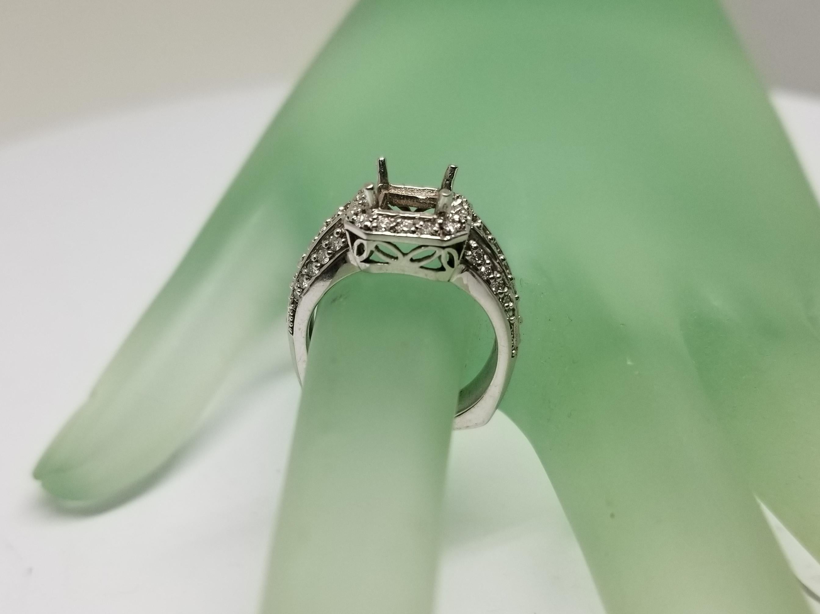 Women's or Men's Art Deco Inspired 14 Karat with Diamonds Ring Semi Mount For Sale